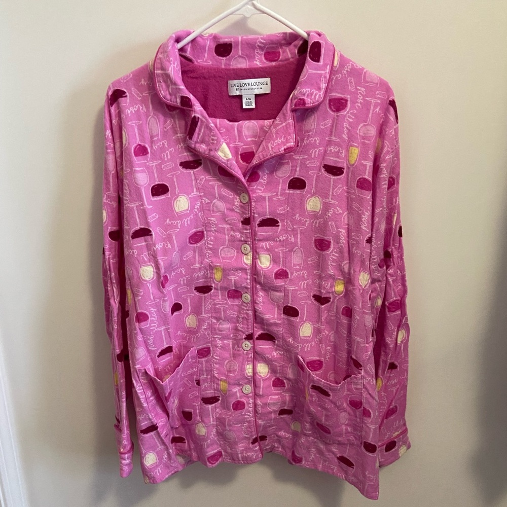 Pink wine glass flannel pajamas
